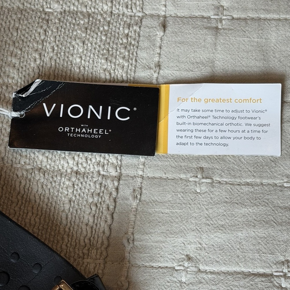 VIONIC Adriane Black Patent Leather Flat Slingback Sandals Size 9 NWT - Picture 3 of 6